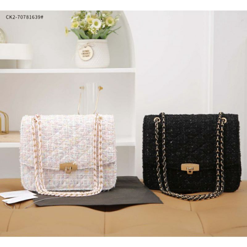tas ck tweed chain tas shoulder selempang wanita