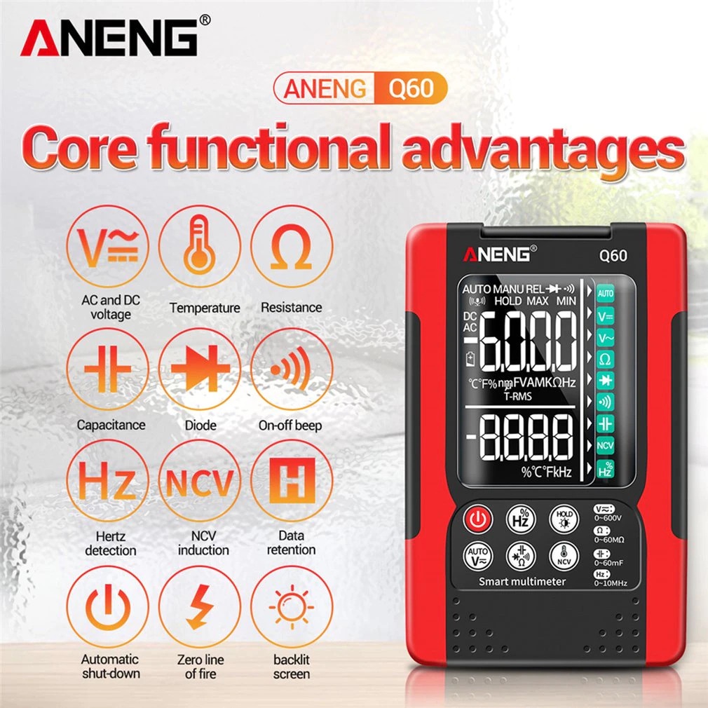 ANENG Multimeter Digital Smart Multimeter 6000 Count True RMS - Q60 - Black/Red