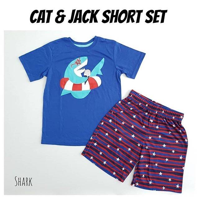 Setelan Anak Cowok Laki Boy Kaos Pendek Tshirt Celana Santai Cat &amp; Jack SHARK 6 7 8 9 10 Tahun