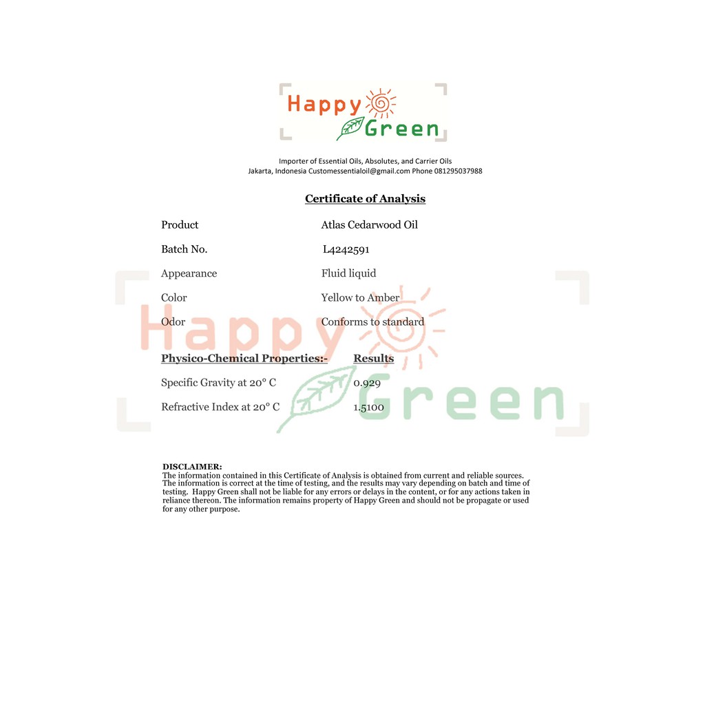 Happy Green Cedarwood Atlas Essential Oil  - Minyak Kayu Cedar Atlas