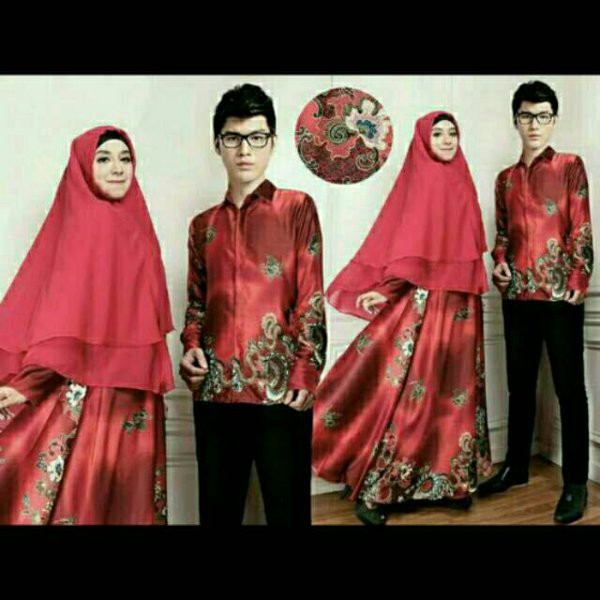 TA-00031 couple fira baju muslim gamis hijab pasangan sarimbit batik safira merah tosca pink mewah
