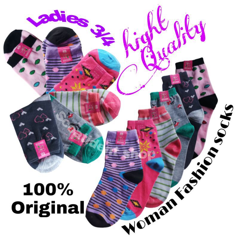 Kaos kaki motif wanita(perlusin), panjang setengah betis(motif dan warna random)