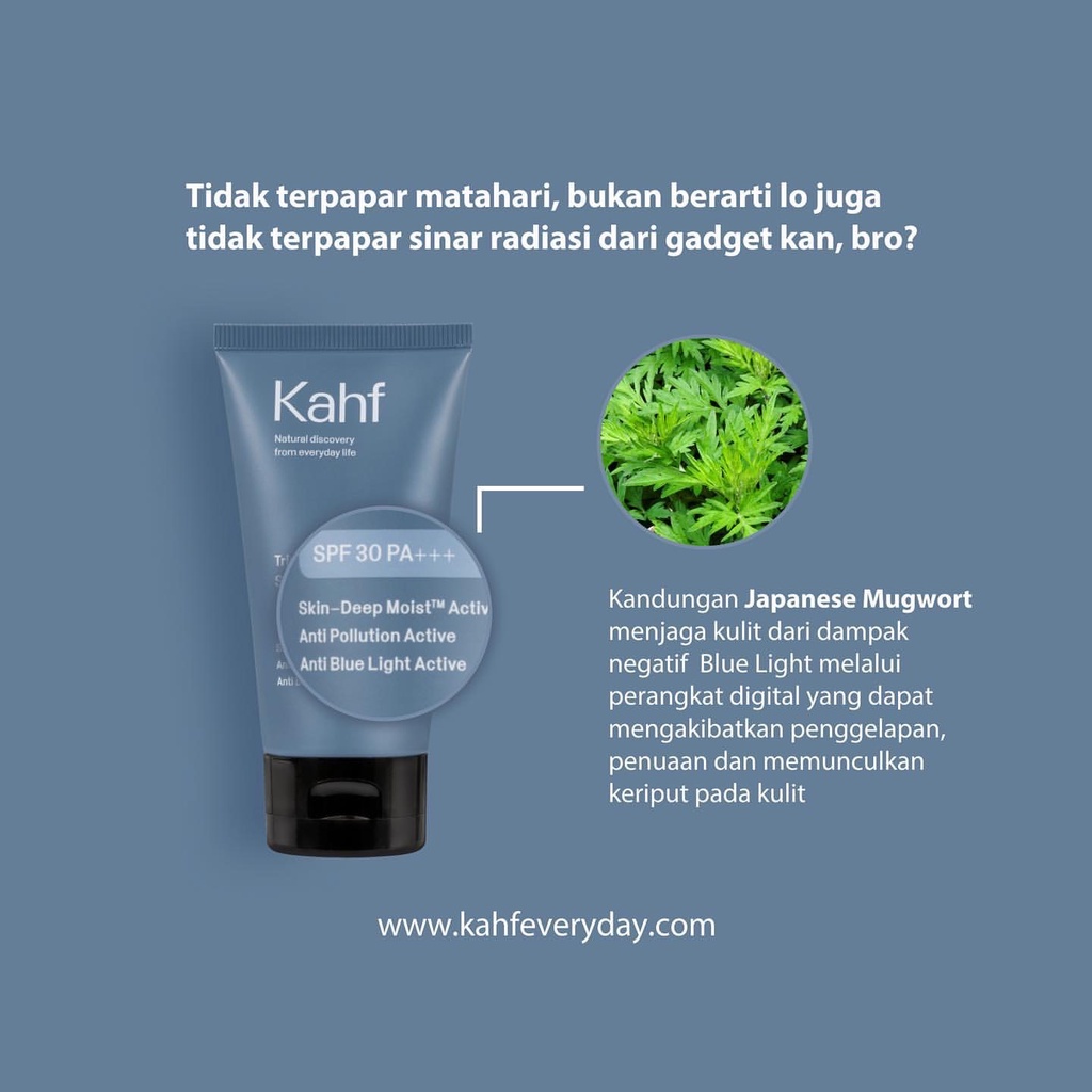 KAHF Triple Protection Sunscreen Moisturizer SPF 30 PA+++ Indonesia / Sunblock Wajah Pria 30ml / Suncare Sunblok UV Shield Tabir Surya Pelembab / Skincare Sun Care Face Wash Scrub Serum Cream Mask / Hair Body Eau De Toilette Deodorant Man Cowok Paket Set