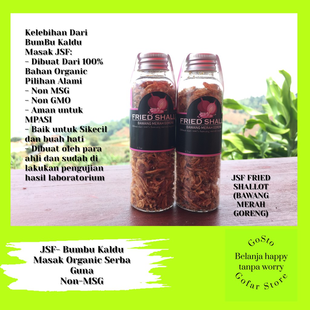 

BUMBU MASAK SEHAT ORGANIK PREMIUM FRIED SHALLOT BAWANG MERAH GORENG TANPA MSG MPASI JSF