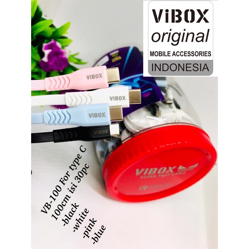 pertoples 30PCS KABEL DATA vibox vb100 1METER &amp; VB200 2METER MICRO-USB / IPH / TYPE-C  SUPER FAST VIBOX ORIGINAL 2.4A