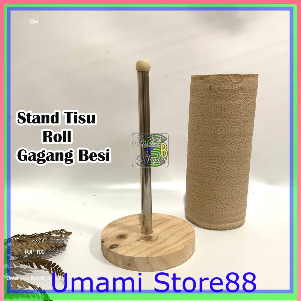 Jual Stand Tisu Roll Kayu Gagang Besi Tissue Roll 27cm Tempat Tisu Roll Tisu Meja Makan Standing 