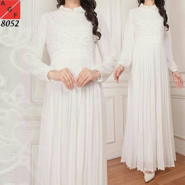 Baju muslim wanita/ baju gamis putih silk sutra # 8052 STD