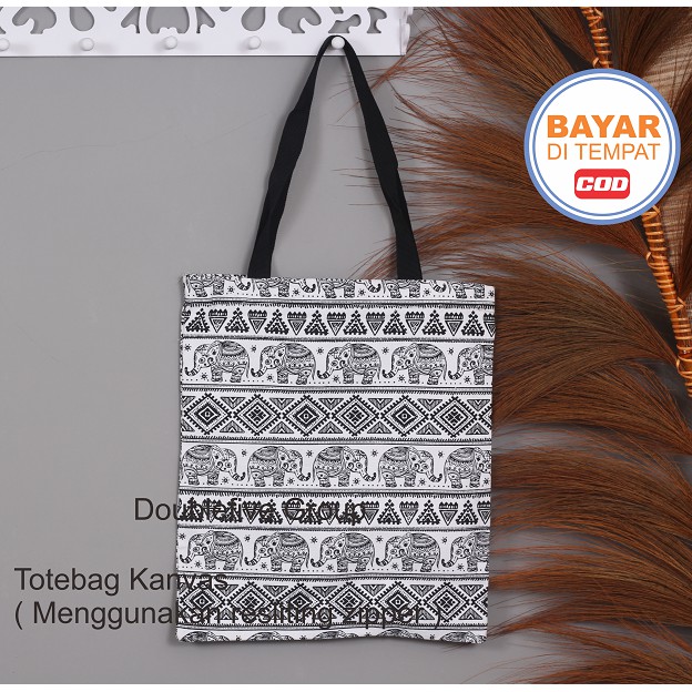 TOTE BAG WANITA TOTE BAG PRIA CANVAS MOTIF GOOD QUALITY WITH RESLETING KODE - 026