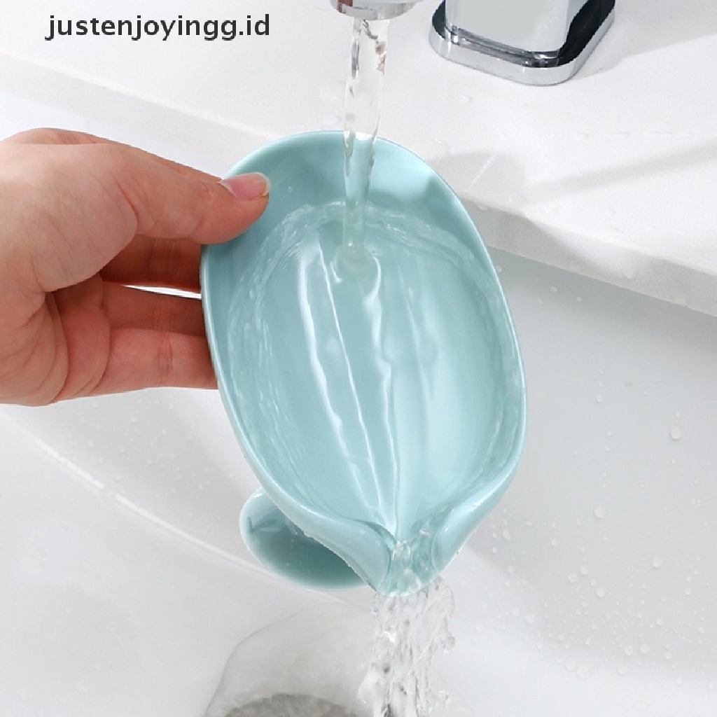 // justenjoyingg.id // Leaf Shape Soap Box Drain Soap Holder  Bathroom Soap Holder sponge Storage Plate ~