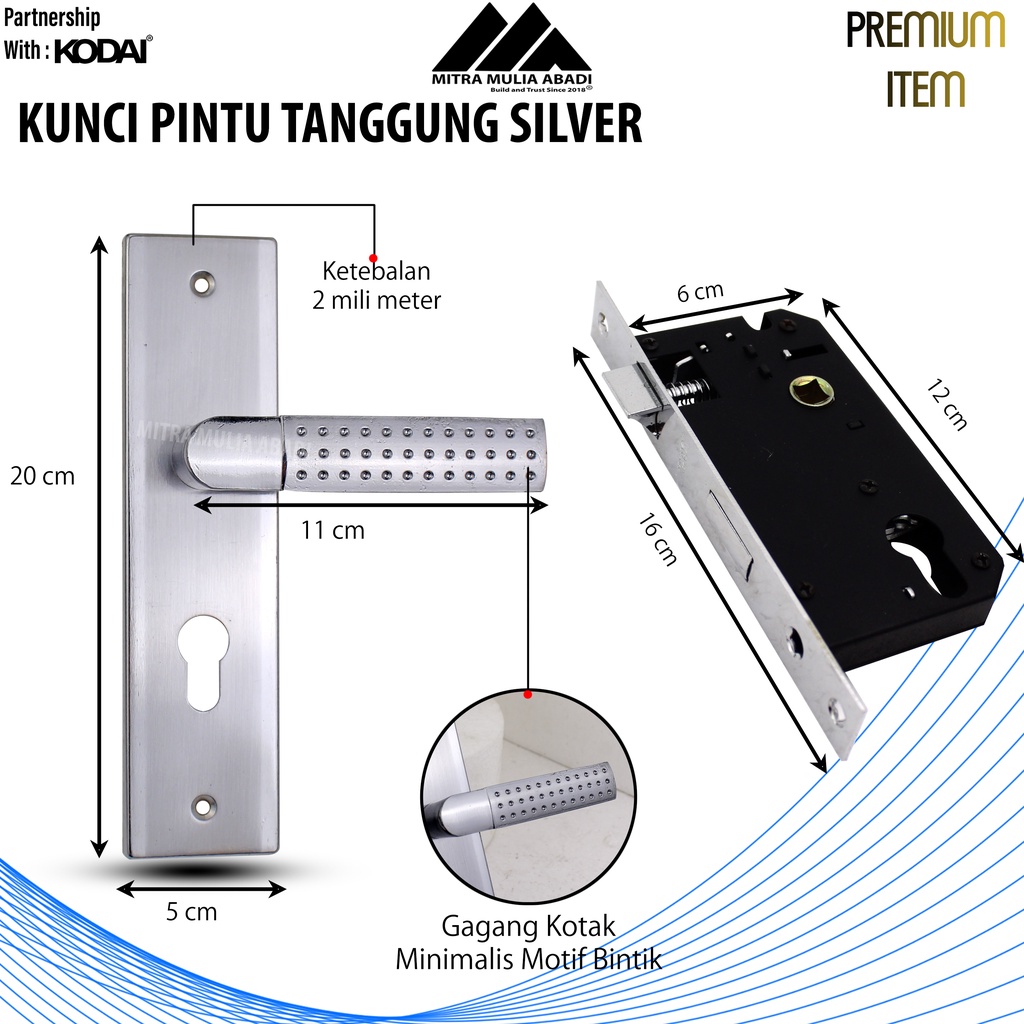 Kunci Pintu Tanggung Silver By KODAI Medio Gagang Minimalis I Fullset