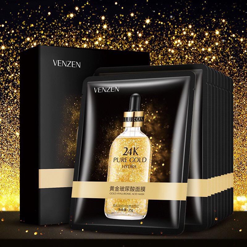 VENZEN 24K Gold Sheet Facial Mask Masker Wajah Serum Emas BQ019