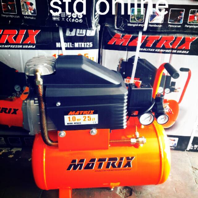 Kompresor listrik Matrix mtx125 1Hp ( pakai oli) Merah  compresor angin pakai oli