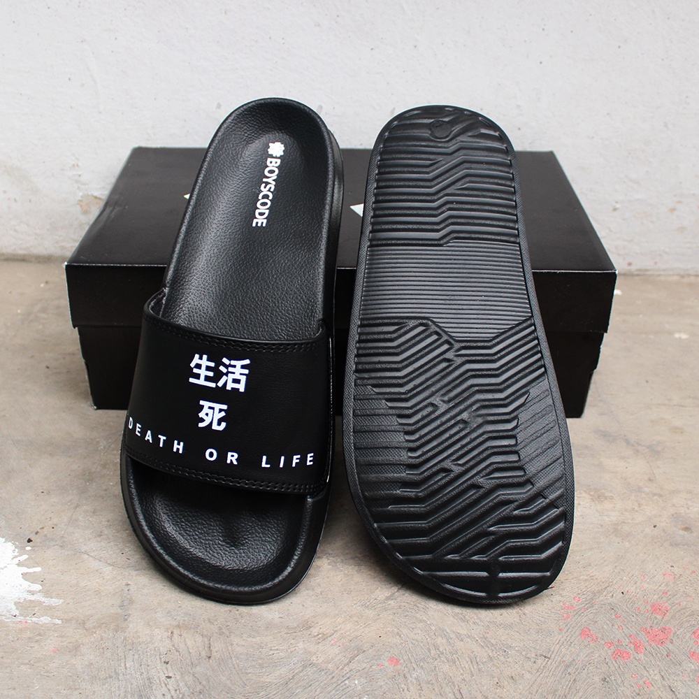 Sendal Selop Pria Distro Terbaru Boyscode Death Or Life / Sendal Slide Pria / Sendal Slip On Pria