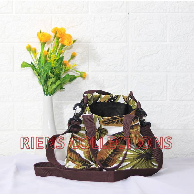 SLING BAG TAS SELEMPANG KANVAS MOTIF  ADENIA COKLAT RIENS COLLECTIONS. TAS KANVAS JOGJA