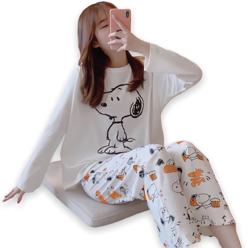 Baju Tidur Celana Panjang Wanita PP Allsize Lengan Panjang Baby Doll Bahan Kaos Dewasa Murah Lilipop