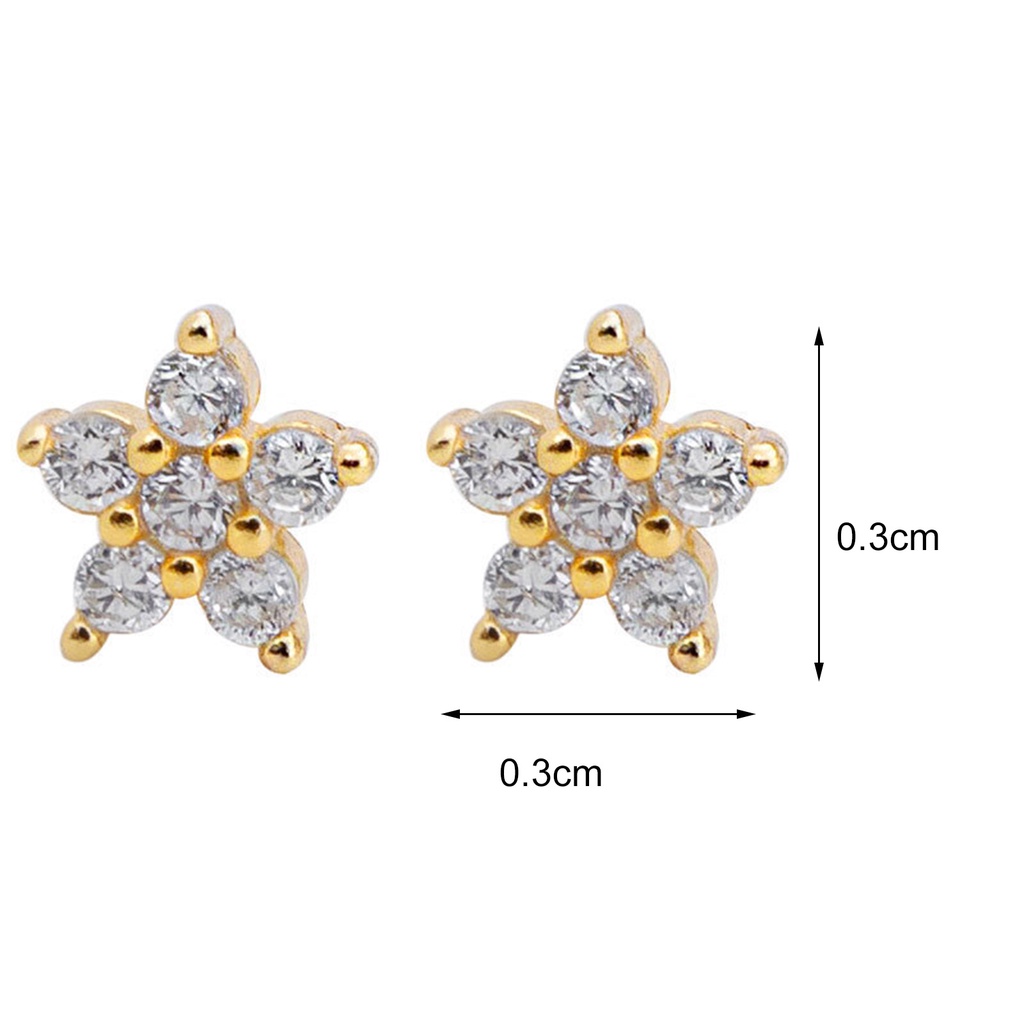 Hu Hu Hu Hu Hu Alat Bantu Pasang Kacamata♡ 1 Pasang Anting Stud Bentuk Bintang Bahan Cubic Zirconia Untuk Wanita