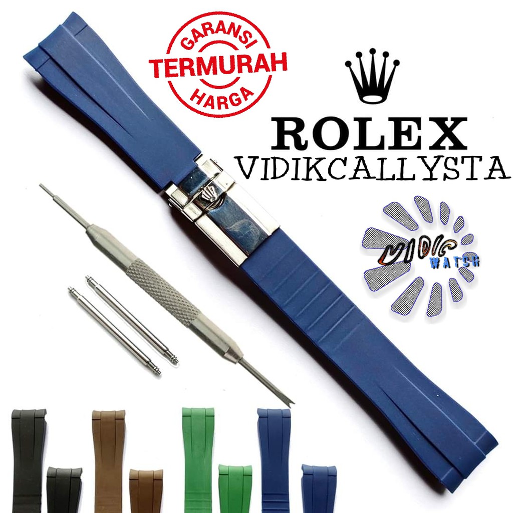 STRAP ROLEX TALI JAM ROLEX RUBBER FULL SET 20MM BLUE NAVY