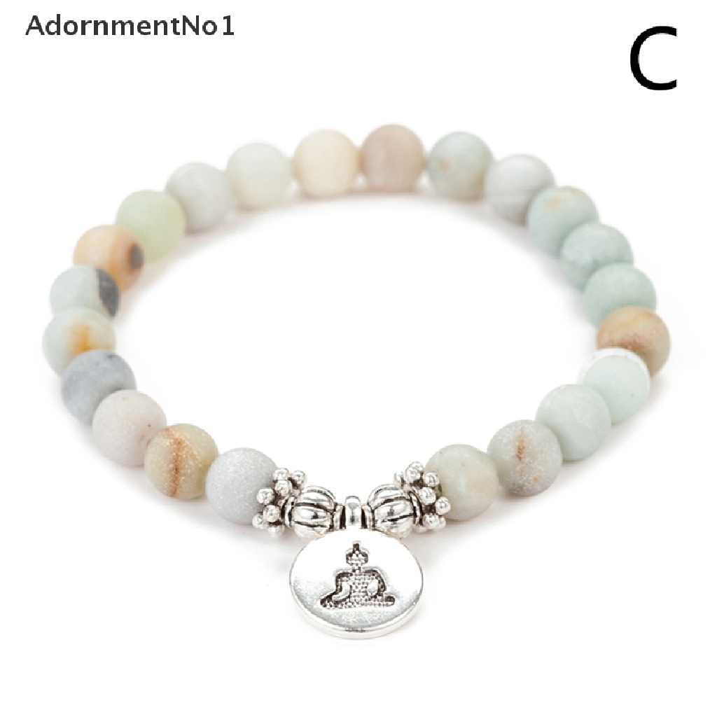 (AdornmentNo1) Gelang Tangan Manik-Manik Batu Amazonite Matte Aksen Lotus Untuk Pria / Wanita / Yoga