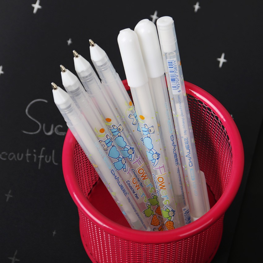 FLOWER WHITE GEL INK PEN BOLPEN PULPEN  TINTA PUTIH  