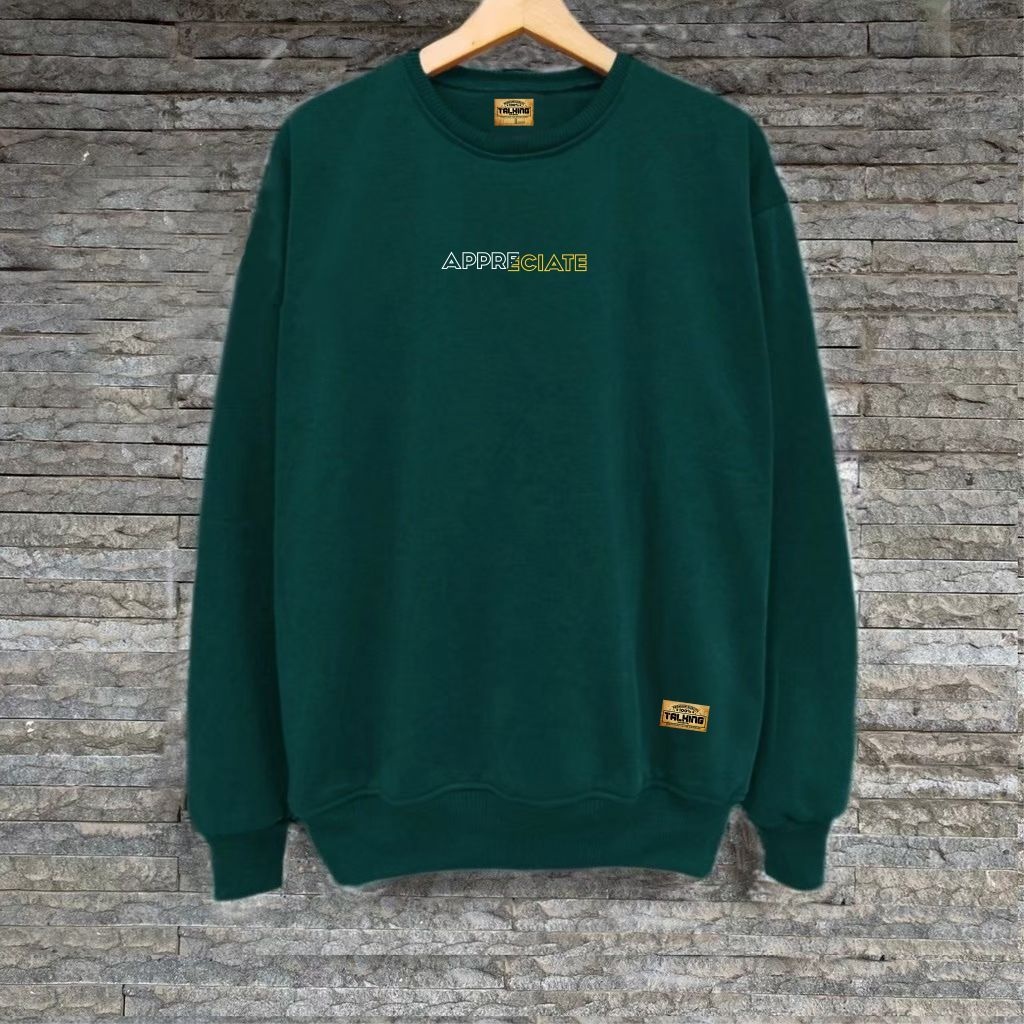 Sweater Pria Distro Japan Crewneck Hijau Botol Sablon Suiter Cowok Jumbo Switer Krunek Oversize Bigsize Mumble Authentic