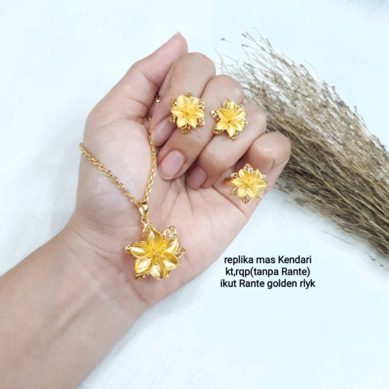 Set kendari bunga cantik replika emas 24k NBC.MEDAN, mewah,cantik,cocok pesta,kado dll,1set gratis box