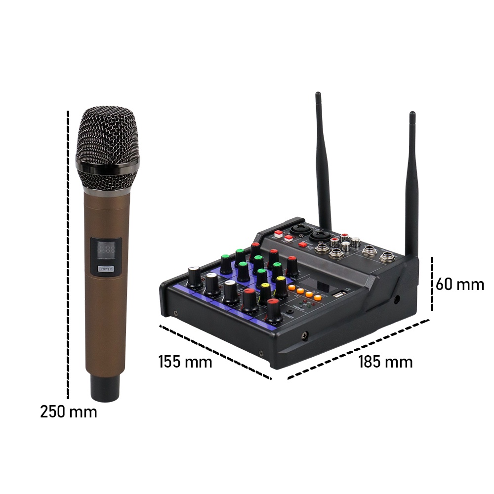 Audio Console Karaoke DJ KTV Mixer 4 Channel with 2 Wireless Microphone - TKR2 - Black