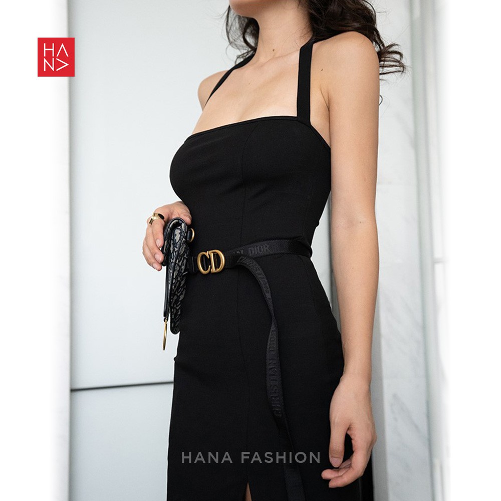 HanaFashion - Kayla Midi Dress Hitam Bodycon Split Wanita - TT034-7