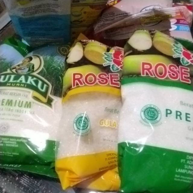 

Gula kemasan 1kg, GULAKU / Rose Brand hijau/ Rose Brand kuning / GMP