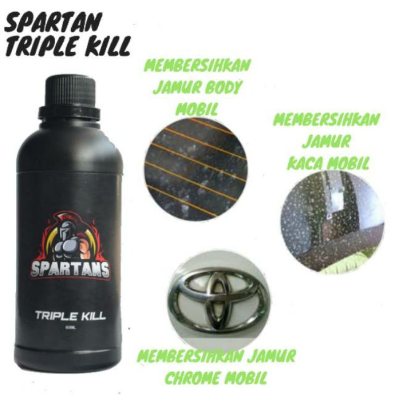 ARQOM Pembersih Jamur Mobil SPARTANS TRIPLE KILL bonus lap micro fiber dan latex dijamin original asli penghilang jamur body mobil, jamur kaca mobil, jamur chrome mobil