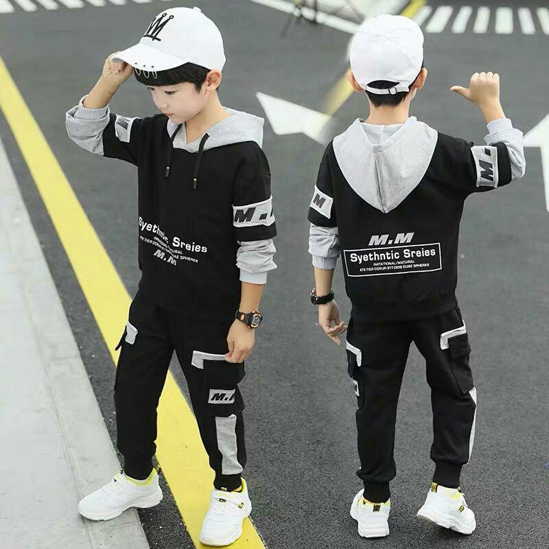 Baju Setelan Anak Hoodie Kids Set  M.M Fashion Anak Laki-laki Setelan Baju &amp; Celana Panjang ZP