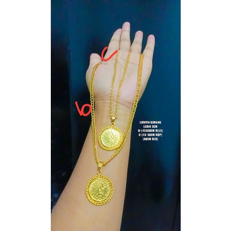 Kalung koin rupiah replika emas Penang 24k, liontin diameter kurang lebih 2cm -4cm (kurang lebih)persis seperti aslinya