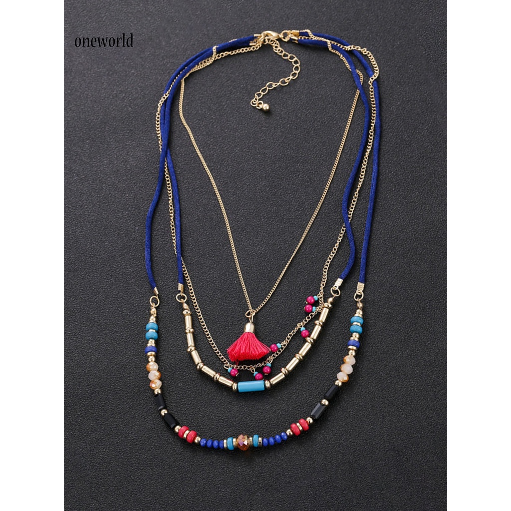 oneworld Women Bohemian Necklace Multilayer Colorful Necklace Fine Workmanship for Vacation