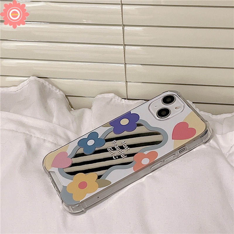 Soft Case Tpu Motif Bunga Aksen Cermin Untuk IPhone 11 7Plus 8Plus X XS Max XR 12 13 11 Pro Max 7 8 SE 2020