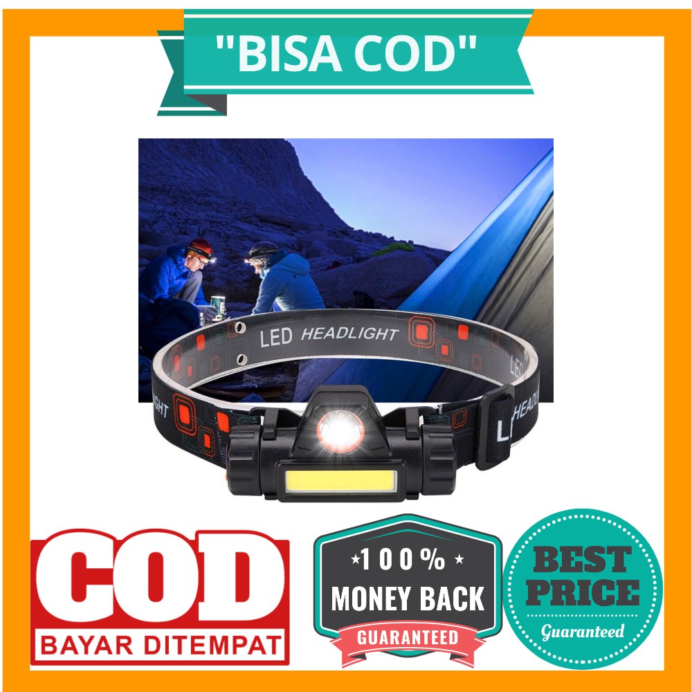 LELITEN Senter Kepala LED Headlight Flashlight USB Rechargeable Q5 + COB - LE022 - Black