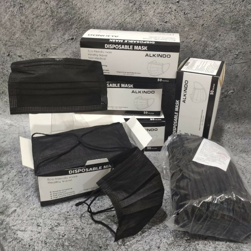 masker hitam hijab dan masker hitam non hijab 3ply