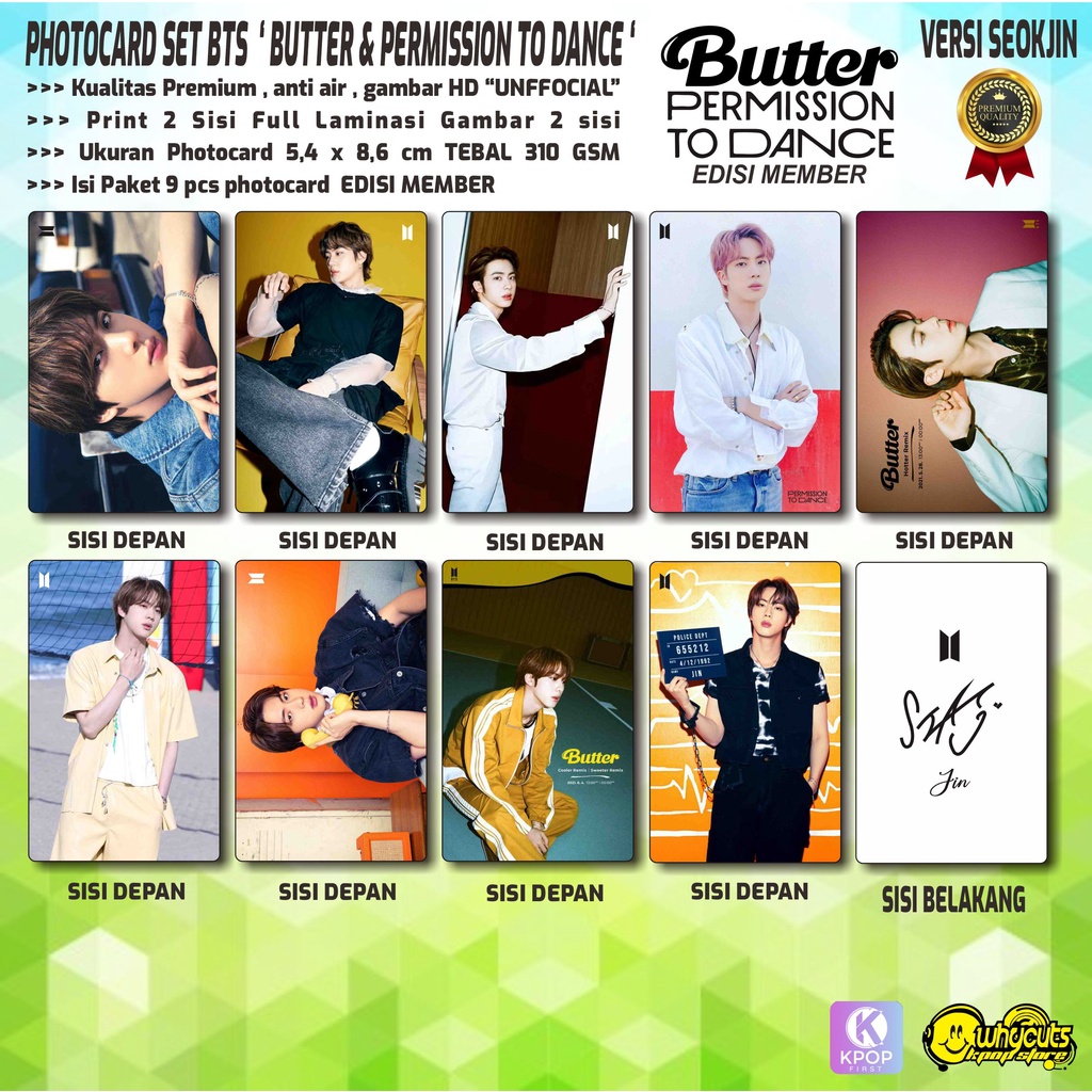 PHOTOCARD PC SET PREMIUM BTS MEMBER BUTTER &amp; PTD // ISI 9 PCS // FULL LAMINASI // PRINT 2 SISI