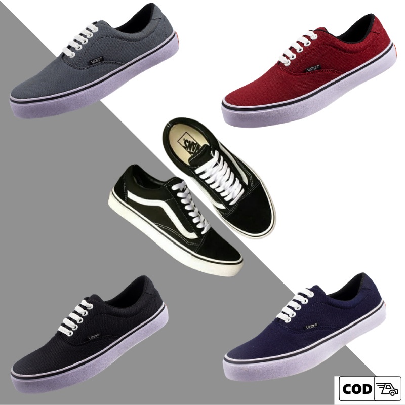 Sepatu Casual vans Pria Era Authentic hitam abu marun dan fullblack sekolah (Bisa Cod)