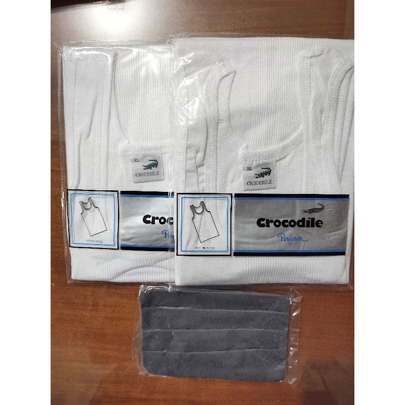 SINGLET CROCODILE PUTIH PROMO 1PCS + MASKER BAGUS 1 PCS 801 V PASTI ORI