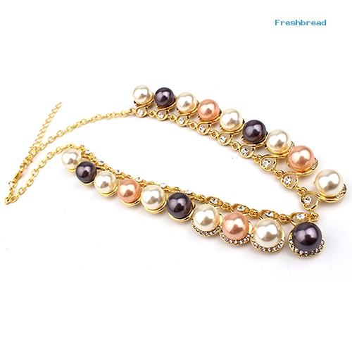 Terlaris Women Faux Pearls Rhinestone Chain Necklace Earrings Wedding Bride Jewelry Set