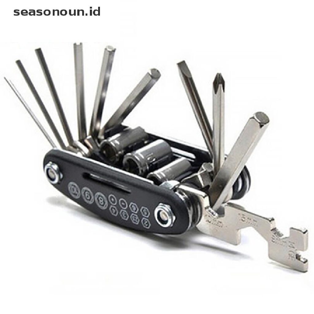 (seasonoun) Set Alat Reparasi Sepeda Mini 16 In 1 Multifungsi Universal