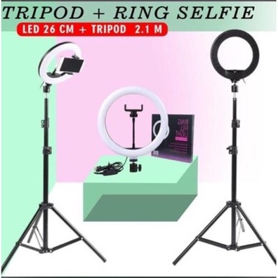 tripod besi 2.1 + LED 26cm RING LIGHT LED 26CM Lampu 26 cm Ringlight Tripod 1.6m 2.1m tiktok live