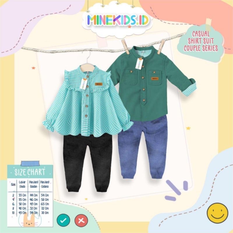 SETELAN MINEKIDS.ID CASUAL SHIRT SUIT GIRL BOY / COUPLE SERIES / SETELAN ANAK LAKI-LAKI DAN PEREMPUA