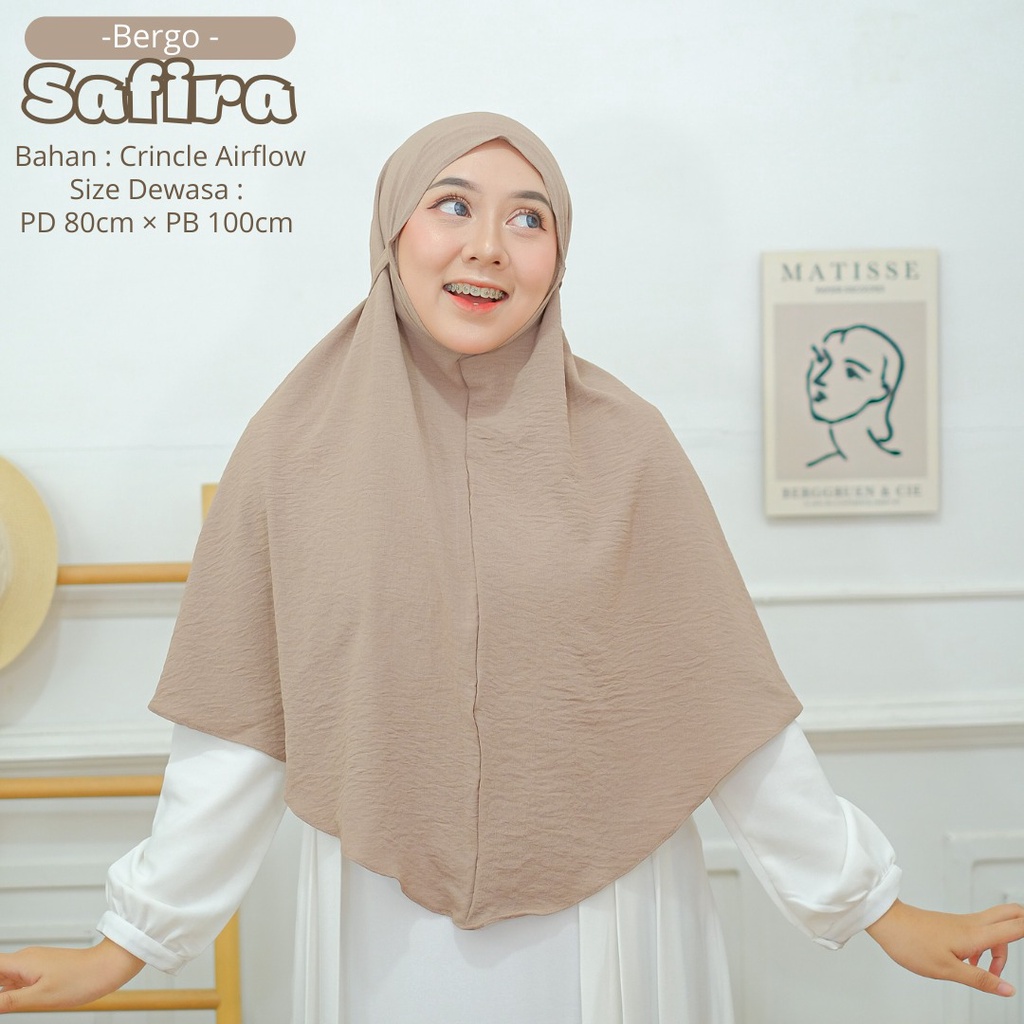 Bergo Safira Dewasa/Jilbab Bergo Maryam /Hijab Tali Instan/Khimar Dewasa/ Bahan Airflow (ORI) Non Pad/Nyaman dipakai