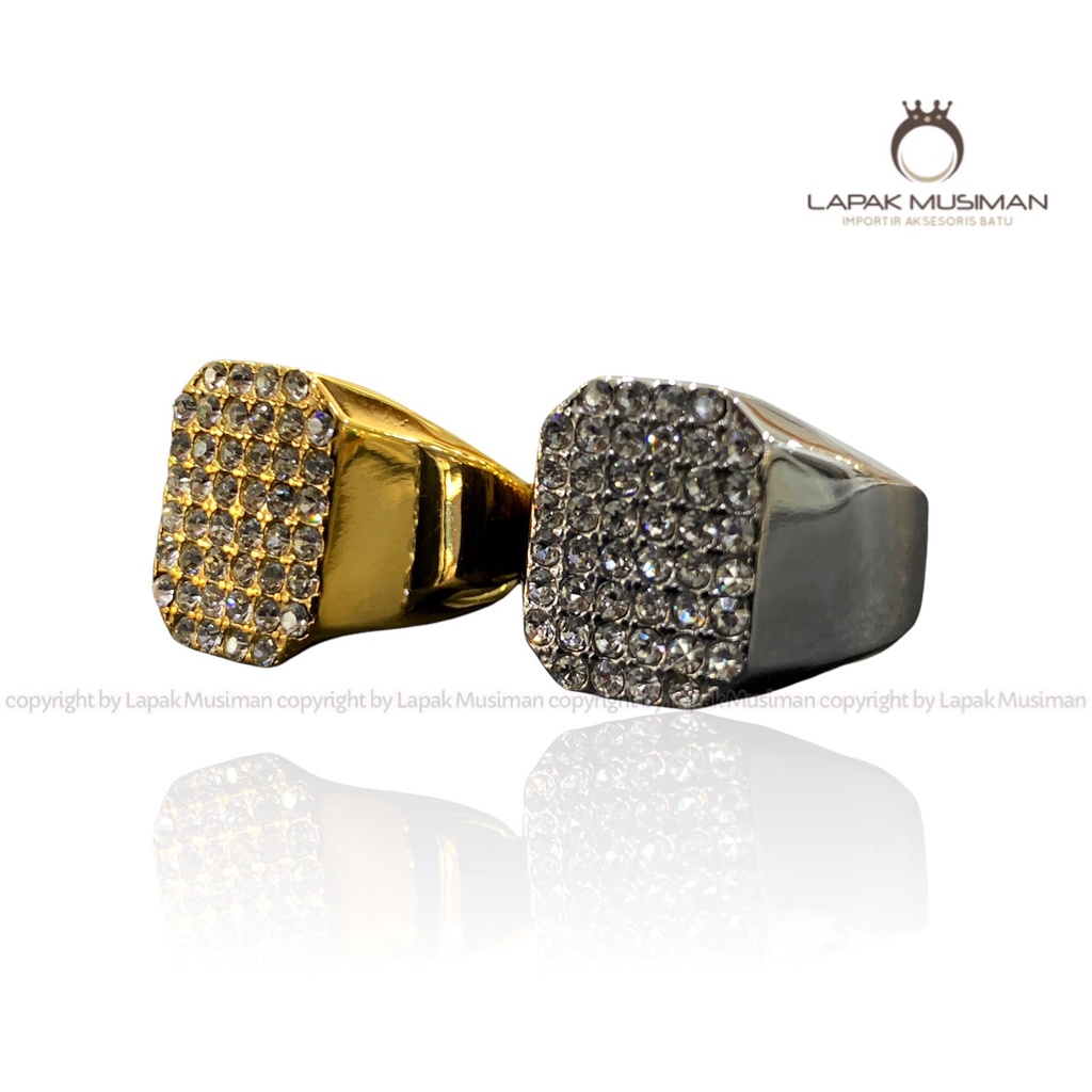 [Bayar di Tempat] Cincin Titanium Pria Batu Full Berlian American Diamond Gold Silver 02