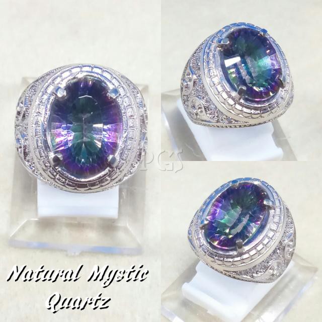 CINCIN BATU AKIK PERMATA NATURAL MYSTIC RAINBOW QUARTZ RING ALPAKA SUPER MURAH