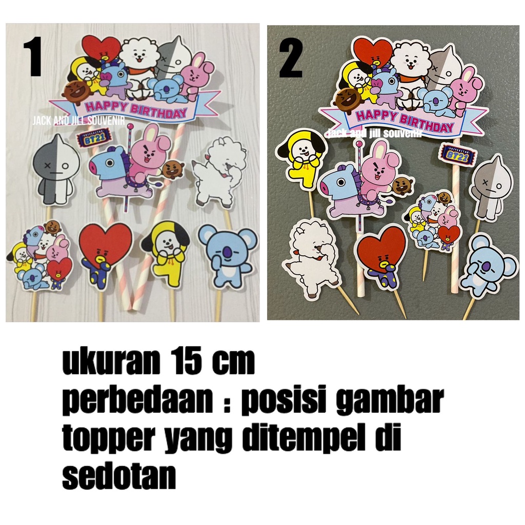 cake topper bt21 bts - banner topper cake - tusukan kue - hiasan kue ultah