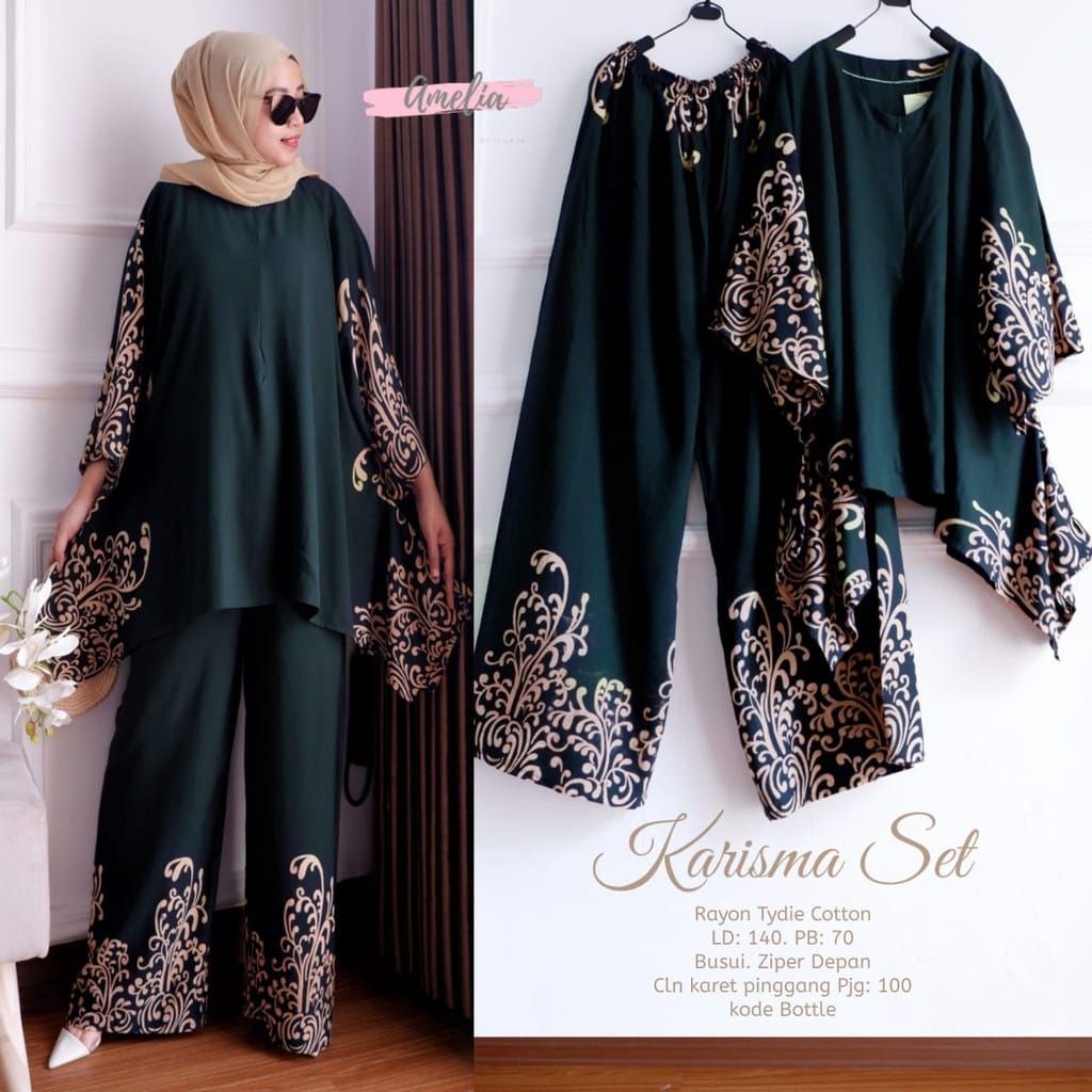 Karisma Set - One Set Jumbo Waka Waka Setelan Wanita Rayon Premium  Set Celana Panjang Batik Bigsize Kekinian LD  140 cm