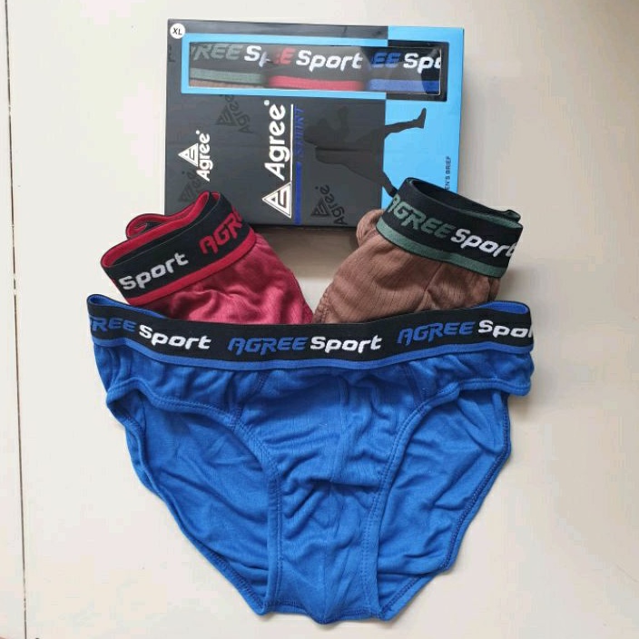 (3 Pcs) Celana Dalam Pria Agree SPORT Karet Boxer CD Segitiga Pria Dewasa isi 3 | Box Biru AGREE 2308 | 2317 | 2327