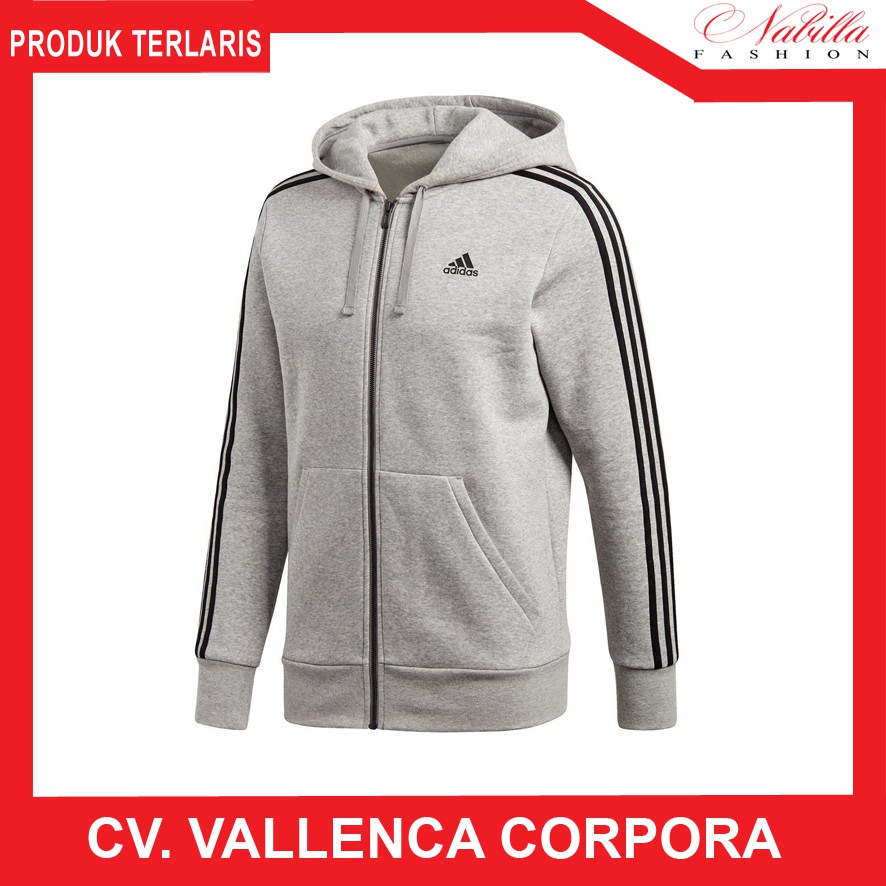 JAKET ADIDAS KLASIK ABU MUDA STRIP HITAM