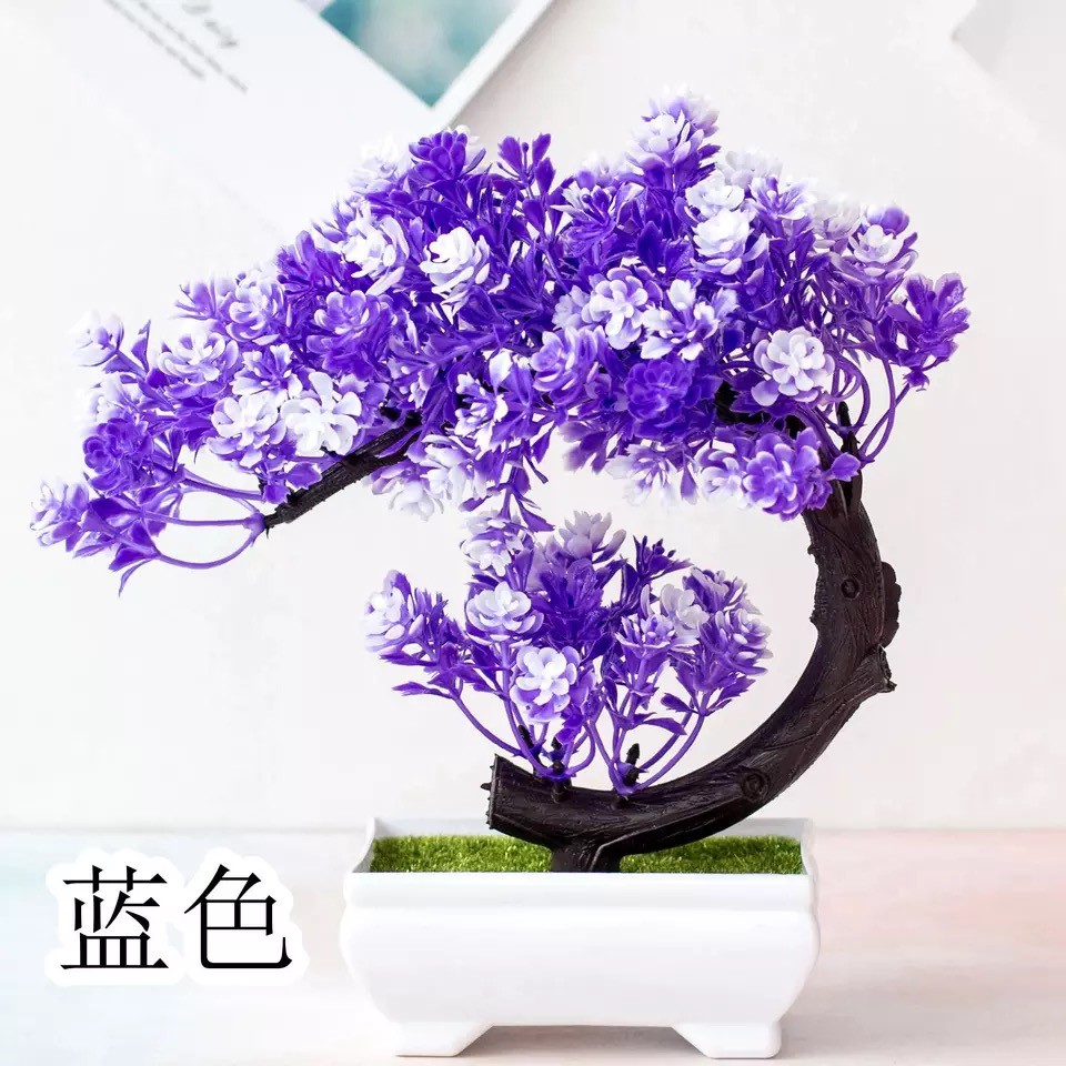 Artificial Flower Pot Bunga Plastik Pot Bunga Hiasan Pohon Buatan Dekorasi Rumah Motif Crescent-Blue